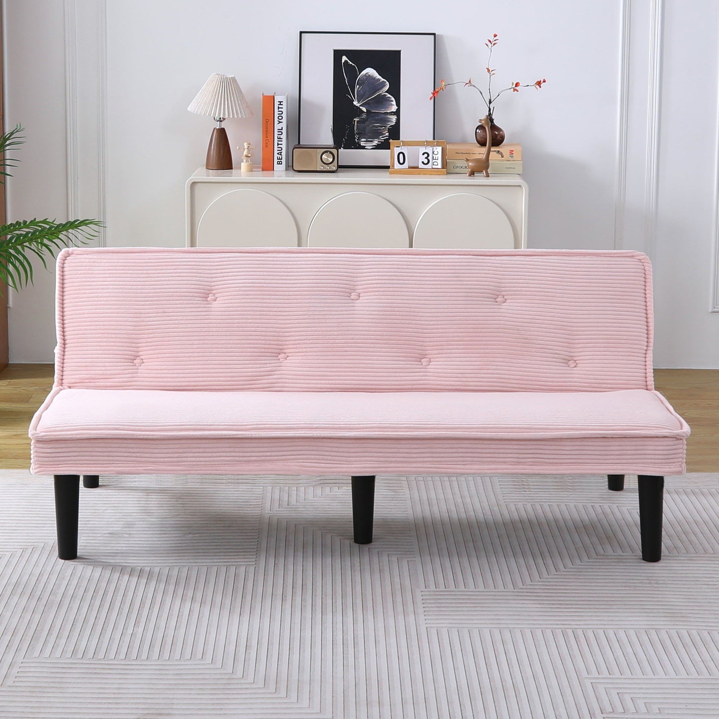 Modern Sofa Bed - Black / Beige / Pink