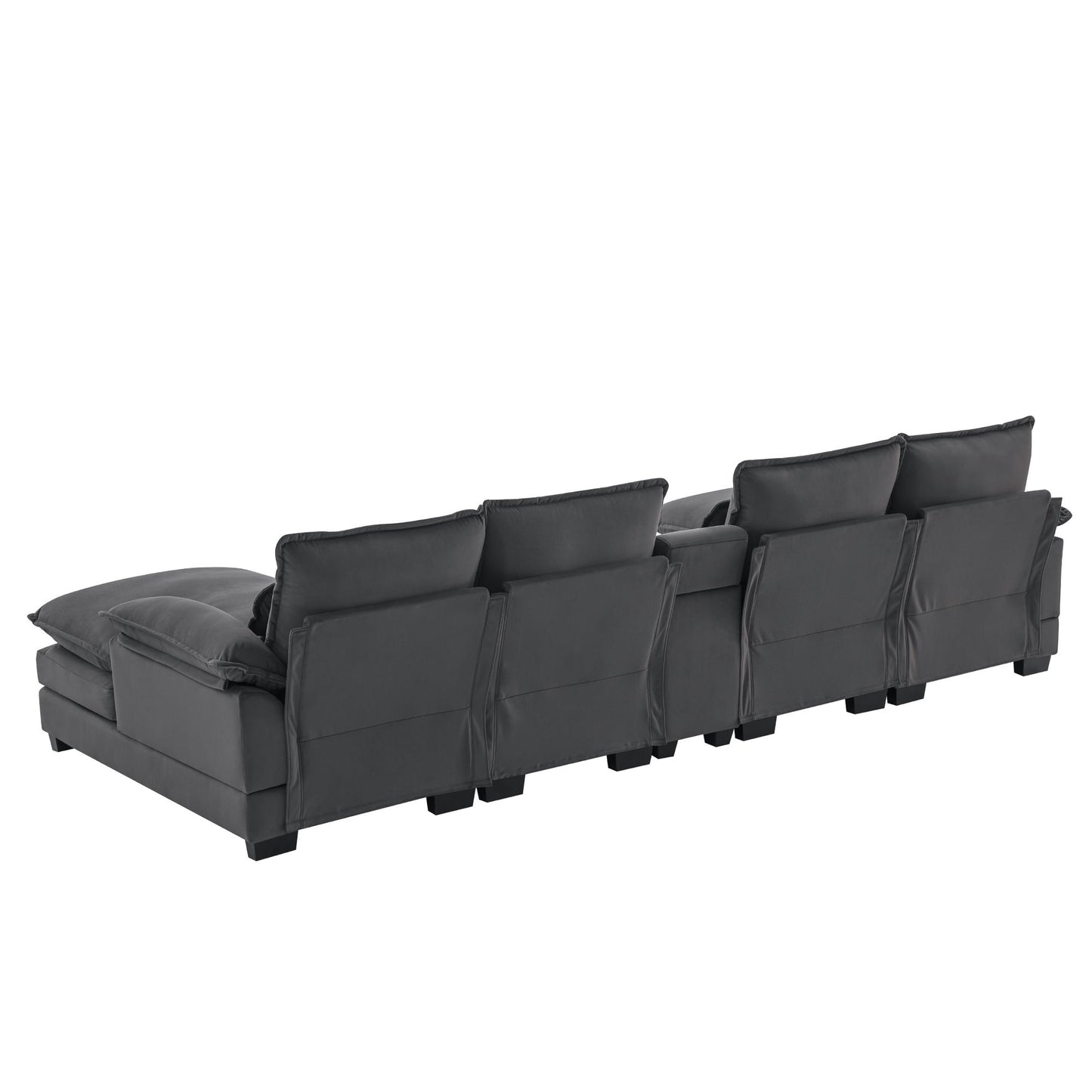 Modern U Shaped Sofa With Console, Cupholders And USB Ports, 6 Seat Upholstered Symmetrical Indoor Furniture, Sleeper Couch Set With Chaise - Gray