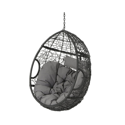 Kylie - Boho Style Hanging Basket Chair Rattan With Water Resistant Cushions - Gray