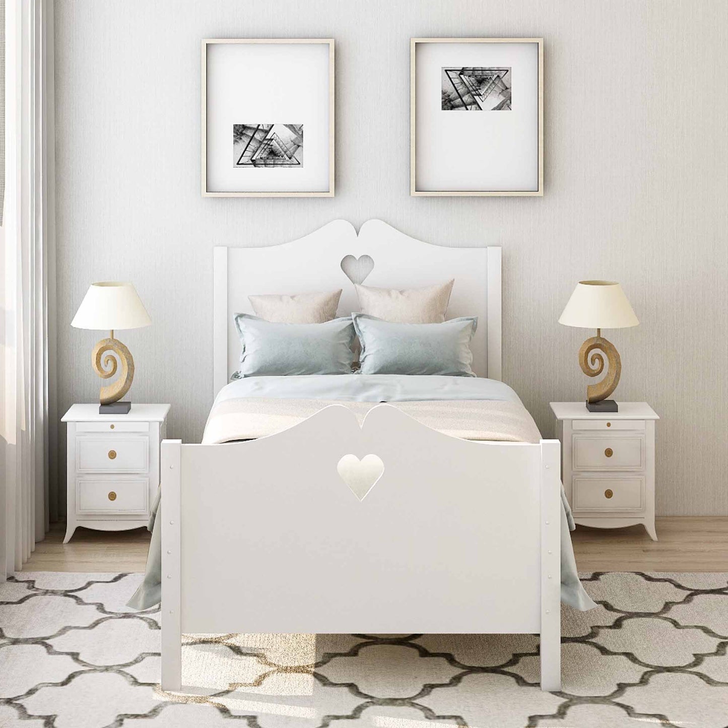 Twin Platform Bed With Slat Support And Headboard And Footboard - White