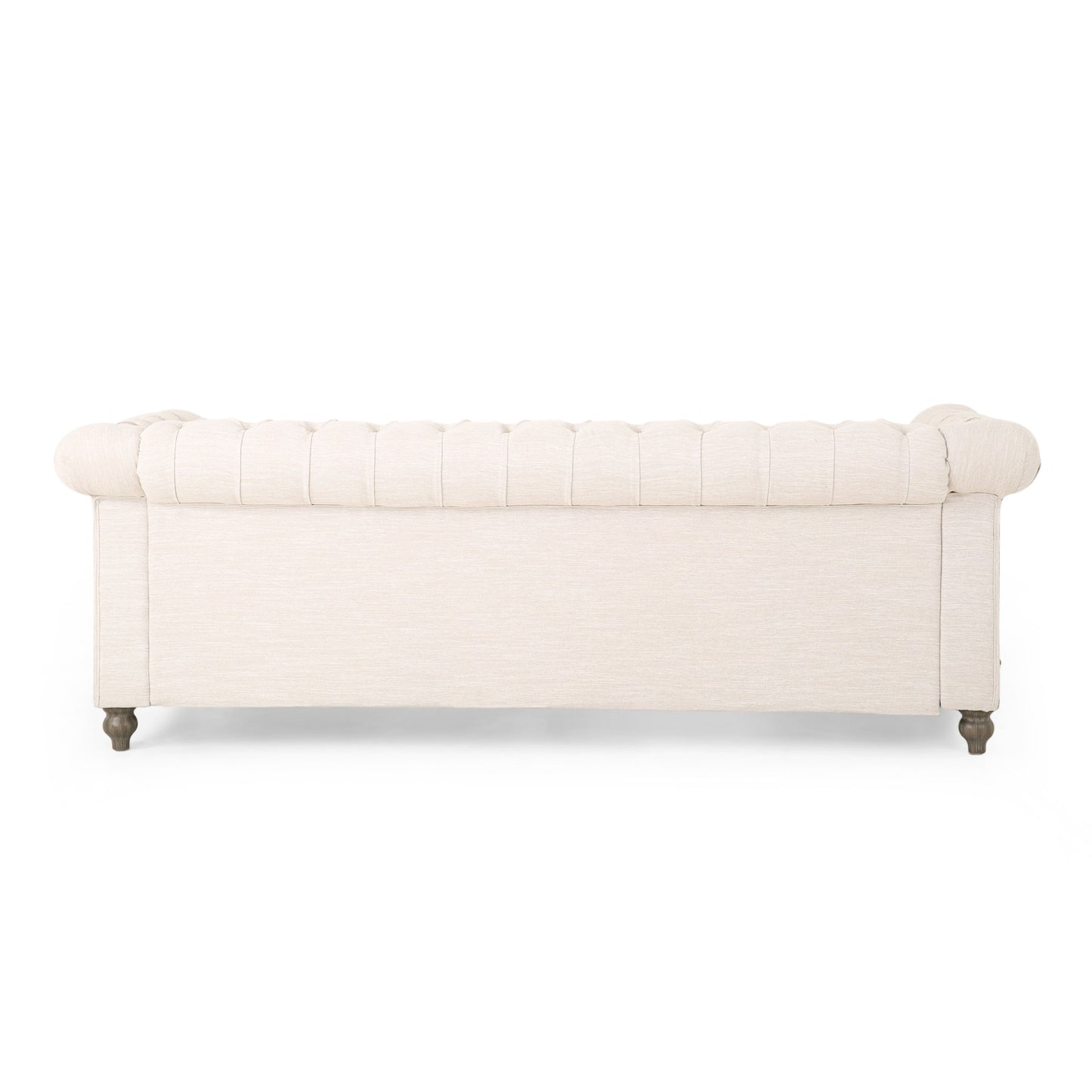 Comfy 3 Seat Sofa With Wooden Legs, Retro Style For Living Room - Beige