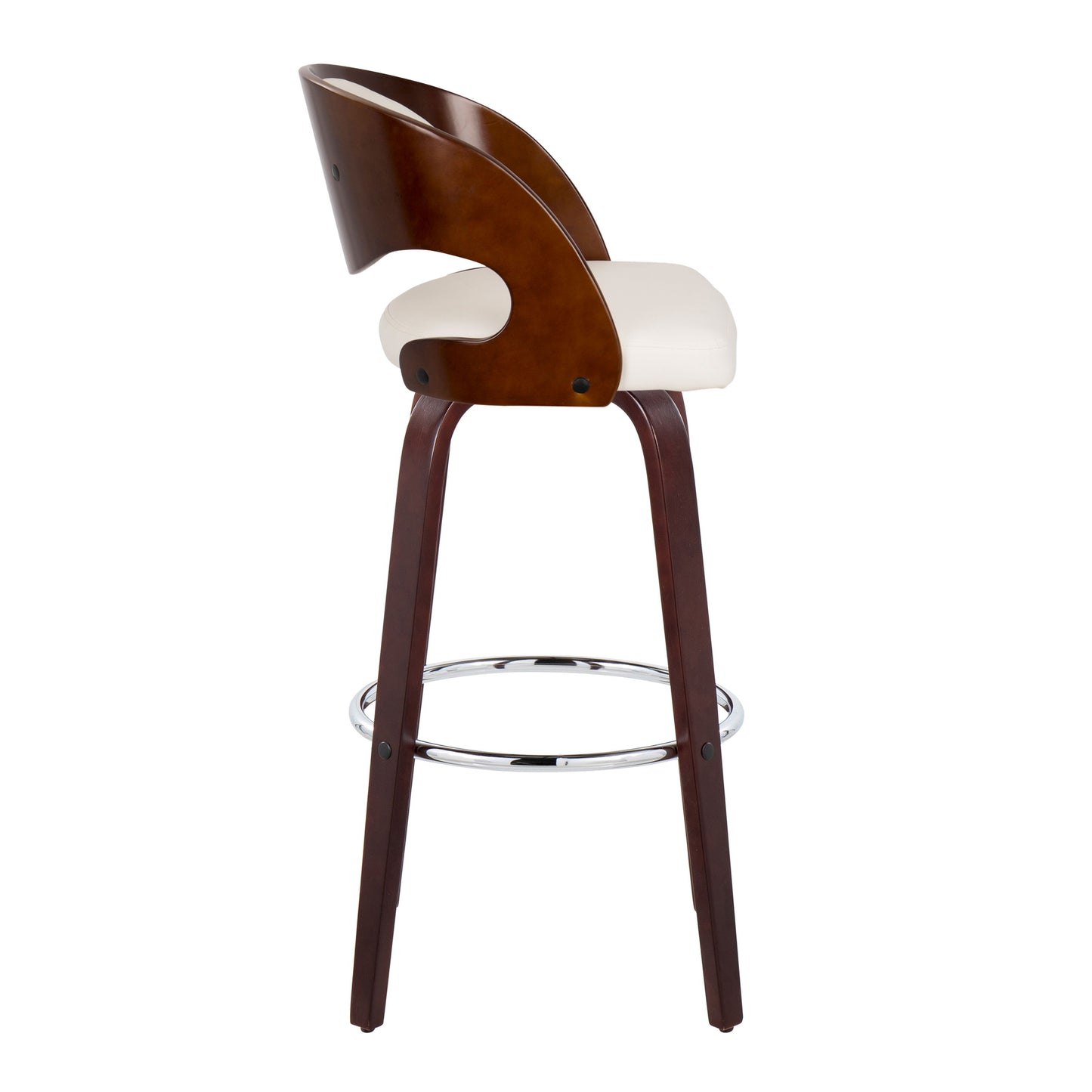 Pino - Mid-Century Modern Fixed Height Barstool With Swivel With Round Footrest (Set of 2) - Cherry / White