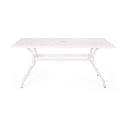 Celestine - Outdoor Cast Aluminum Dining Table With Floral Lattice Design And Umbrella Holder - White