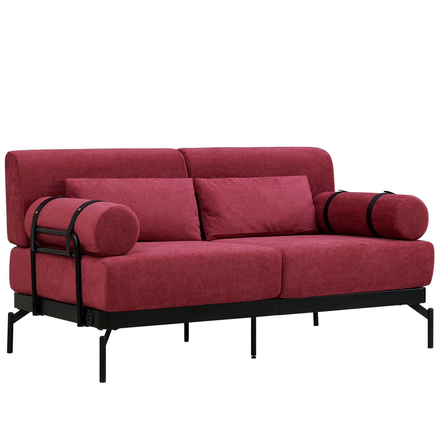 Modern Loveseat Sofa 59" Sofa Couch 2 Seater With USB Ports, Unique Cylindrical Armrests - Red
