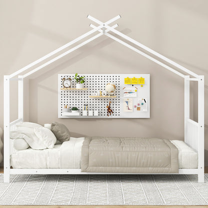 Twin Size Metal House Platform Bed - White