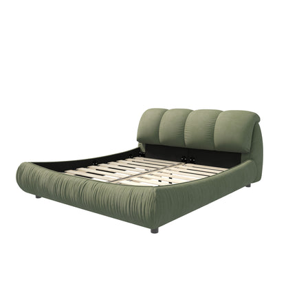 Queen Size Luxury Upholstered Platform Bed With Oversized Padded Backrest And Solid Wood Frame, Suitable For Multiple Heights Of Mattresses - Green