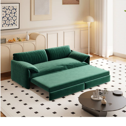 Queen Pull Out Sofa Bed, 3 In 1 Convertible Sleeper Sofa With Side Storage Multifunctional Velvet Loveseat Bed For Living Room - Green