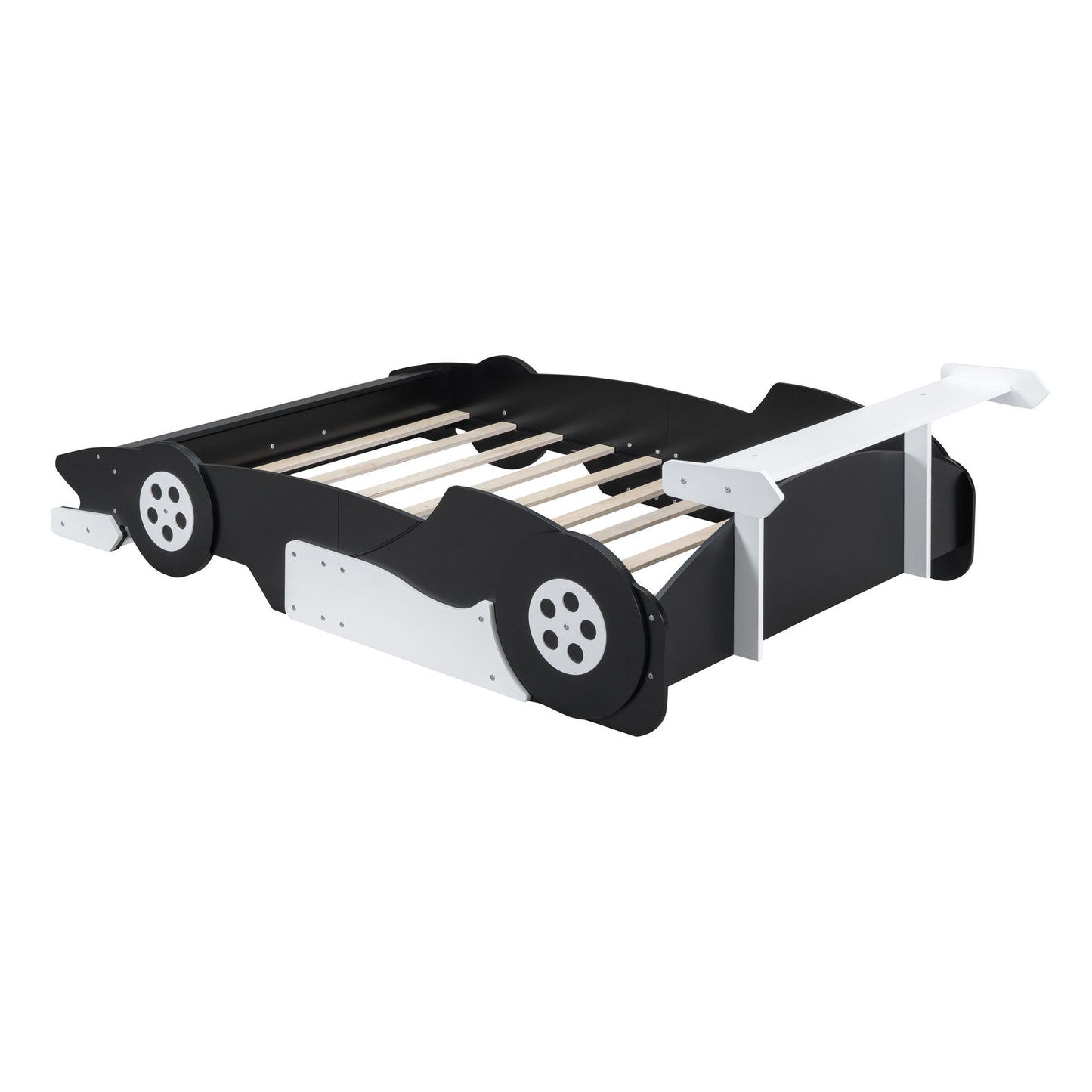 Full Size Race Car Shaped Platform Bed With Wheels - Black