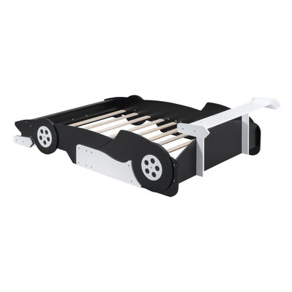 Full Size Race Car Shaped Platform Bed With Wheels - Black