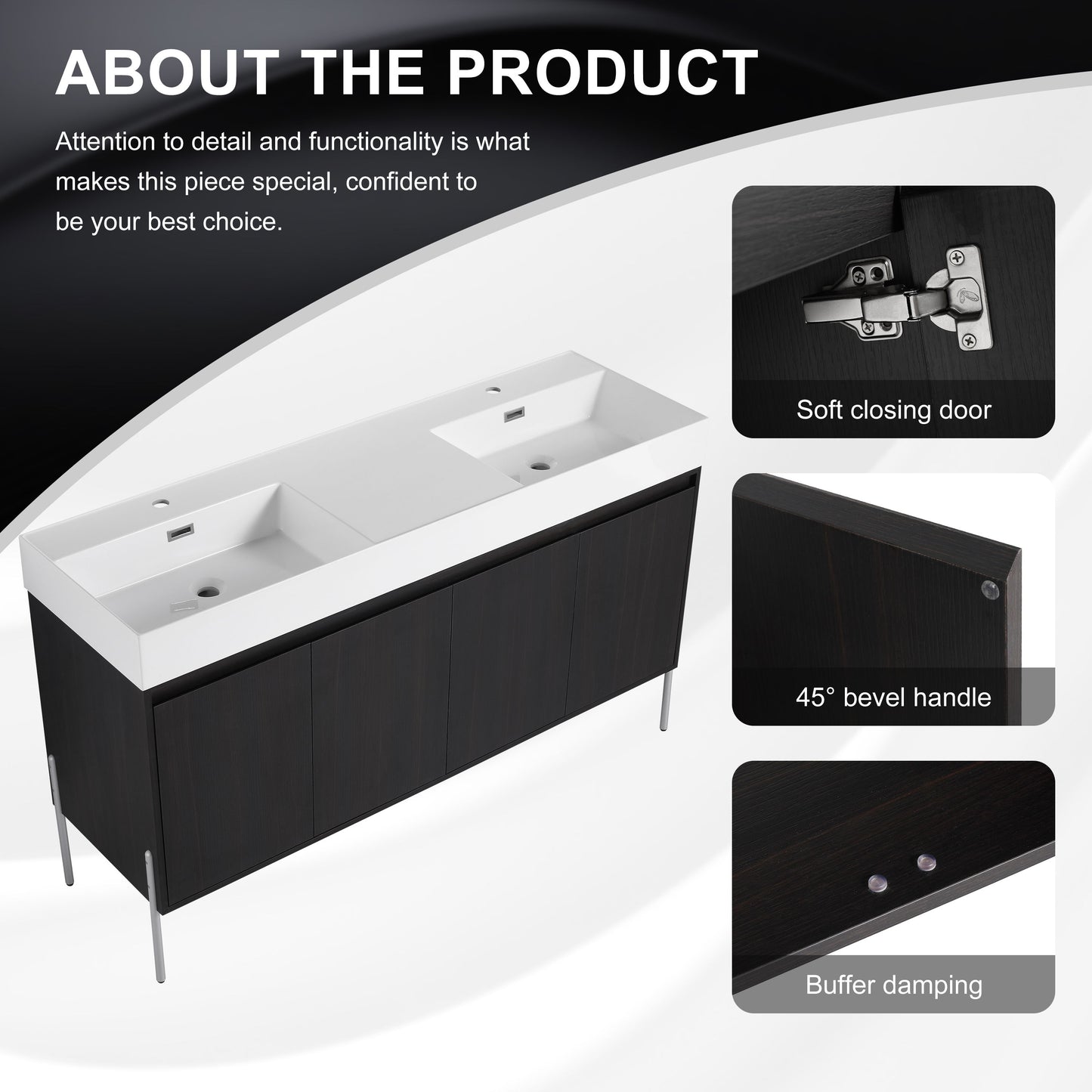 Deluxe 60" Freestanding Bathroom Vanity With Resin Double Sink - Dark Oak