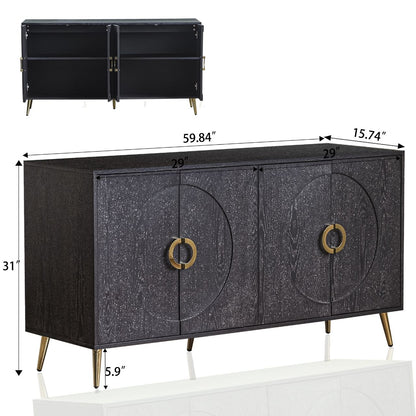 Modern Lacquered 4 Door Wooden Cabinet Sideboard Buffet Server Cabinet Storage Cabinet, For Living Room, Entryway, Hallway, Office, Kitchen And Dining Room - Distressed Black