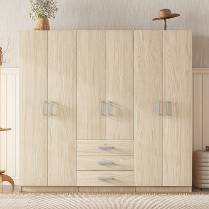6 Doors Wardrobe Storage For Bedroom, With Big Drawers - Brown