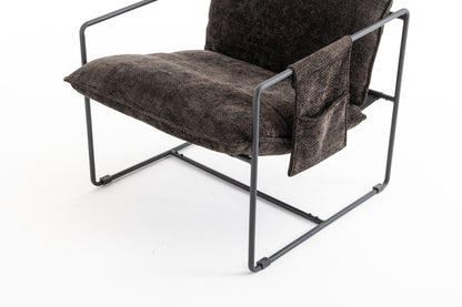 Upholstered Hanging Armchair With Arm Pocket Metal Frame (Set of 2), Crushed Foam Cushions And Skin-Friendly Braid For Living Room And Bedroom - Dark Gray
