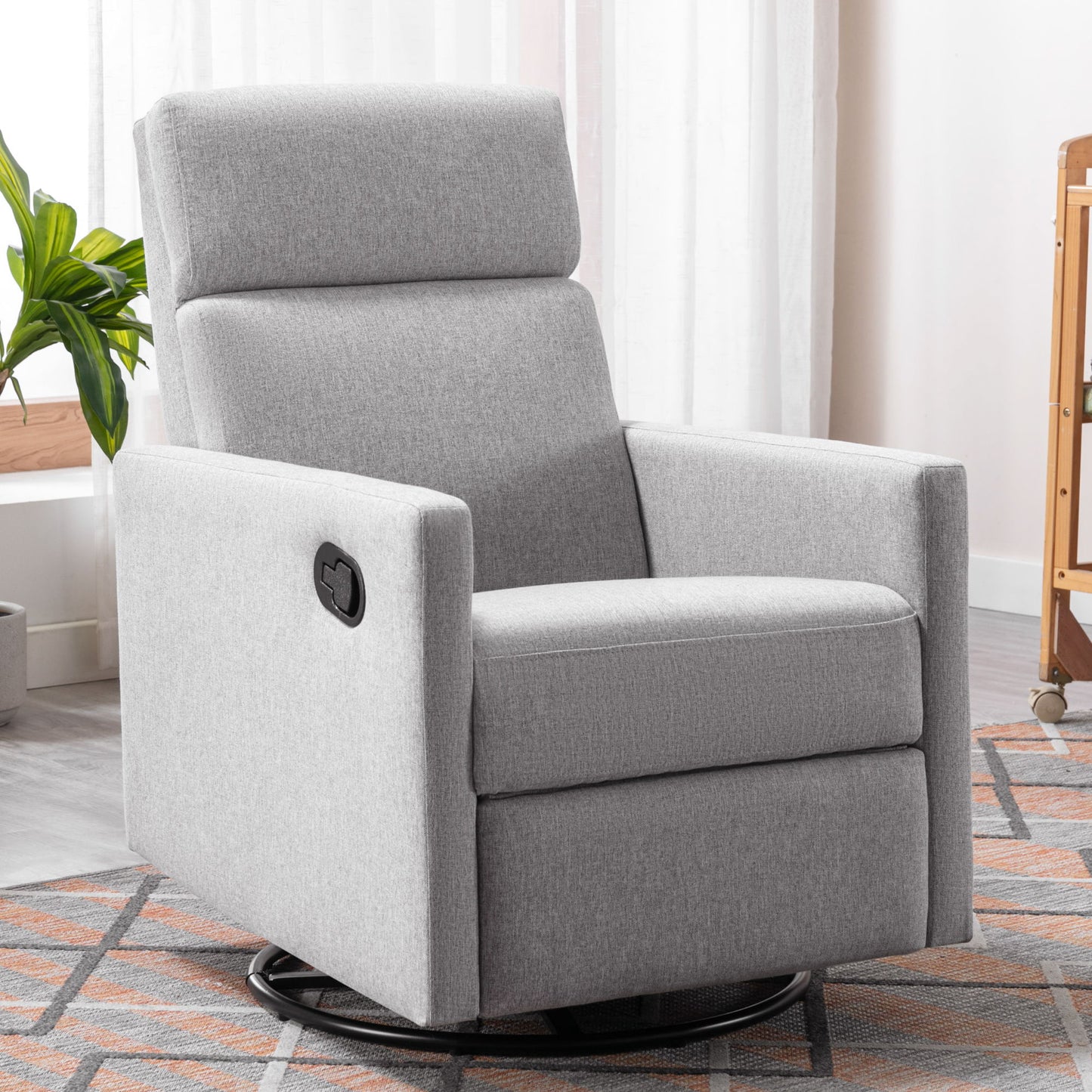 Modern Upholstered Rocker Nursery Chair Plush Seating Glider Swivel Recliner Chair - Gray