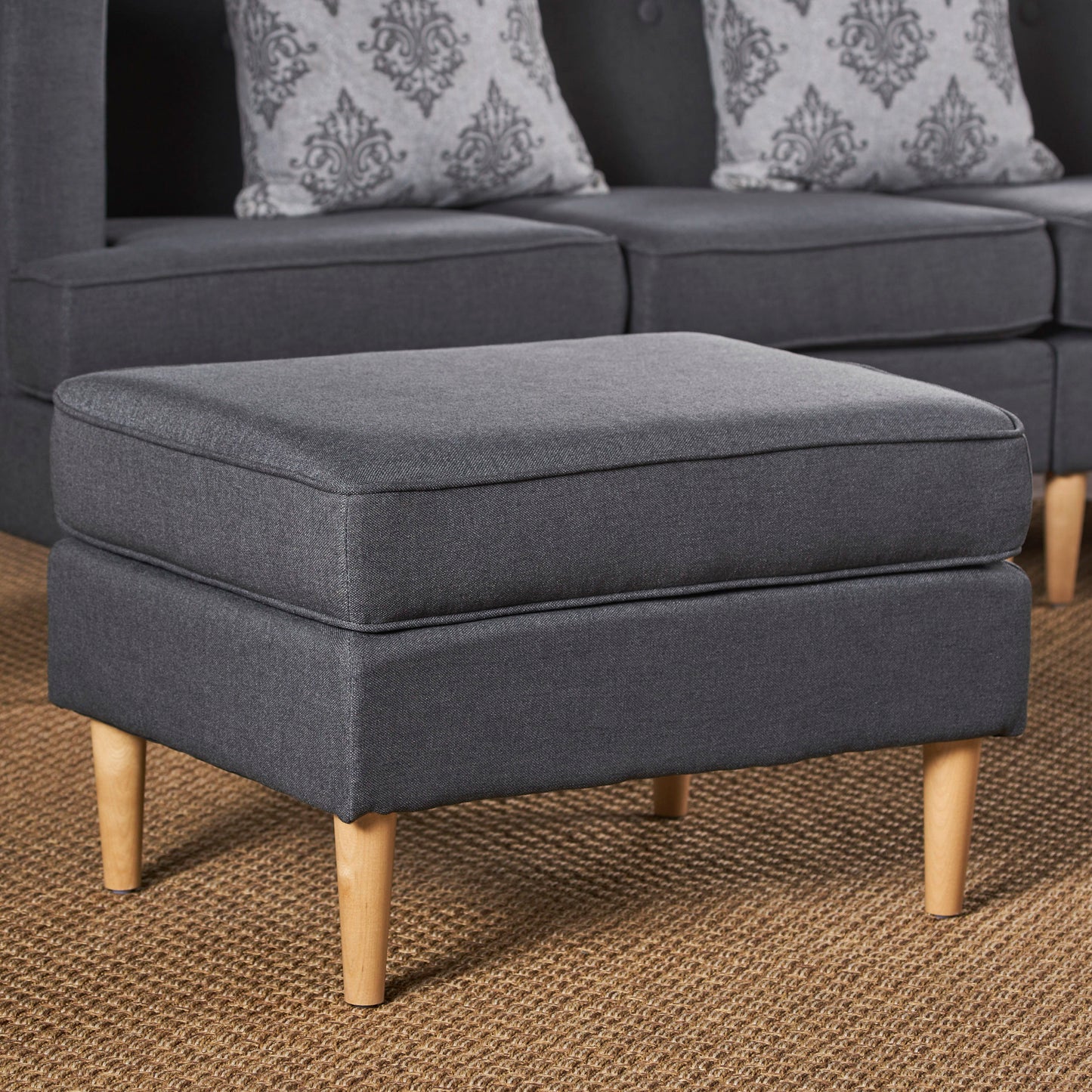 Upholstered Ottoman With Tapered Legs - Dark Gray