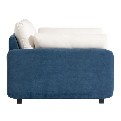Oversized Single Sofa Chair Wide And Deep Seat, Modern Upholstered Comfy Blocking Couch Lounge With Pillows - Blue / Cream