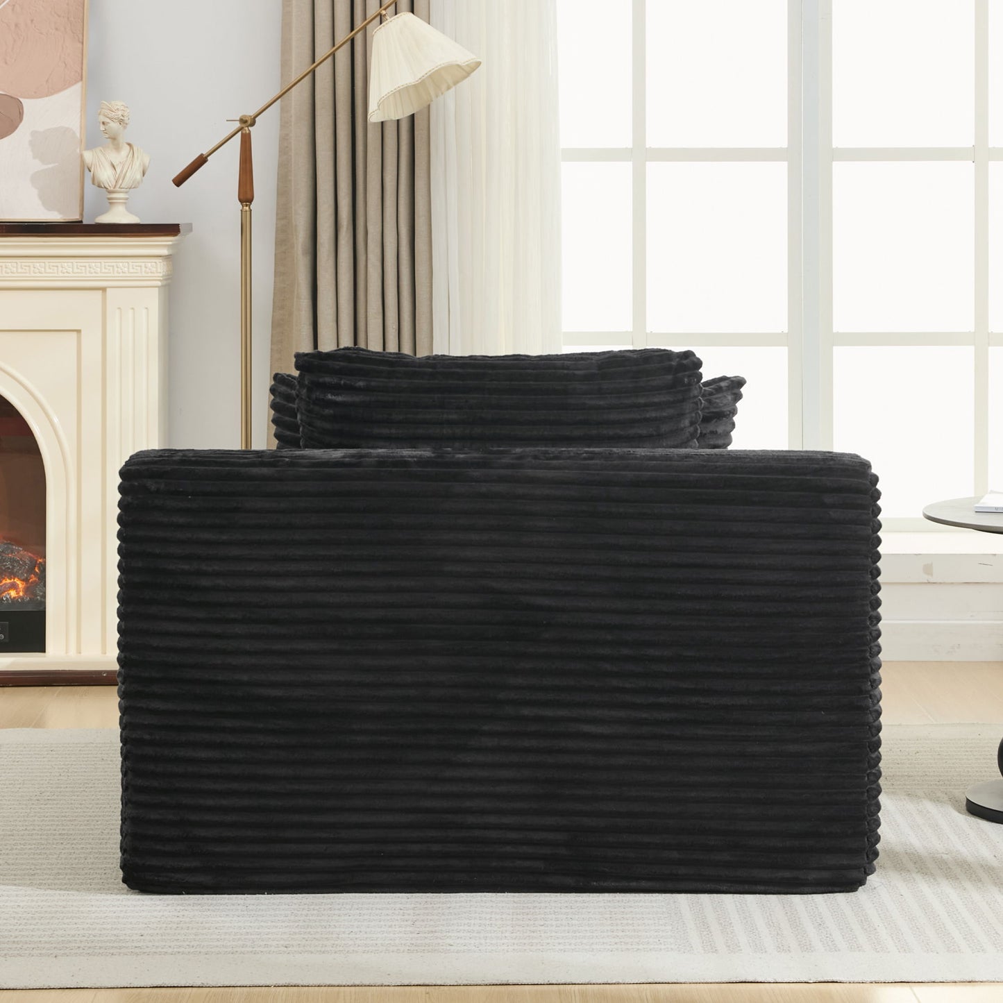 Modern Corduroy Chaise Lounge Sofa Bed With Removable Pillows, Upholstered Sleeper Sofa - Black