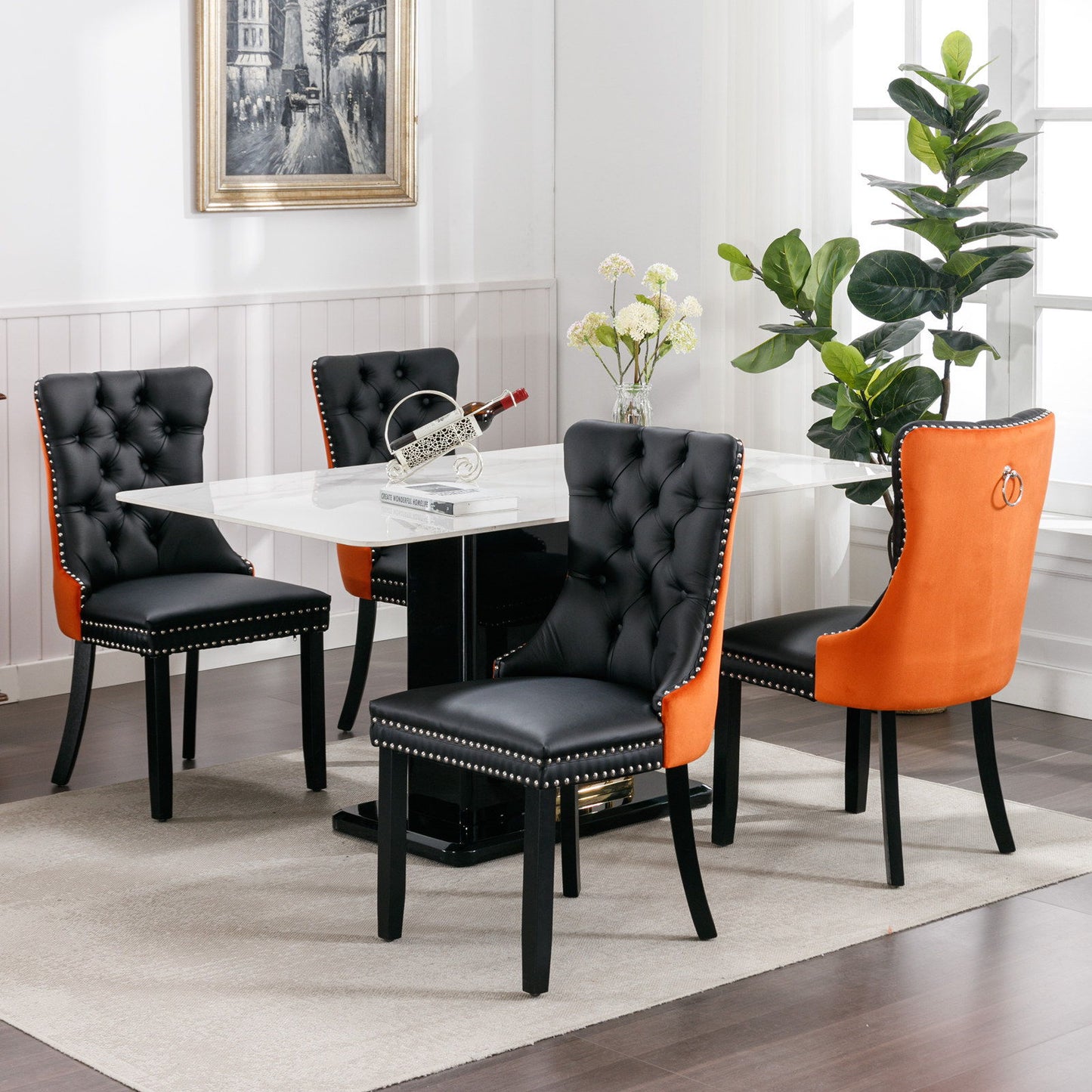 Nikki - Modern, High-End Tufted Solid Wood Contemporary And Velvet Upholstered Dining Chair With Wood Legs Nailhead Trim (Set of 2) - Black / Orange