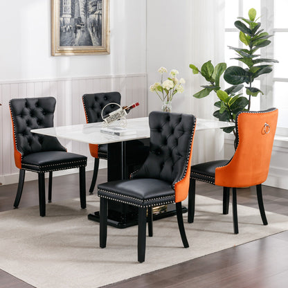 Nikki - Modern, High-End Tufted Solid Wood Contemporary And Velvet Upholstered Dining Chair With Wood Legs Nailhead Trim (Set of 2) - Black / Orange