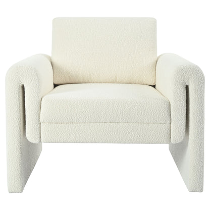 Modern Boucle Upholstered Accent Chair Luxurious Comfort & Sturdy Support, Solid Wood Frame - Ivory