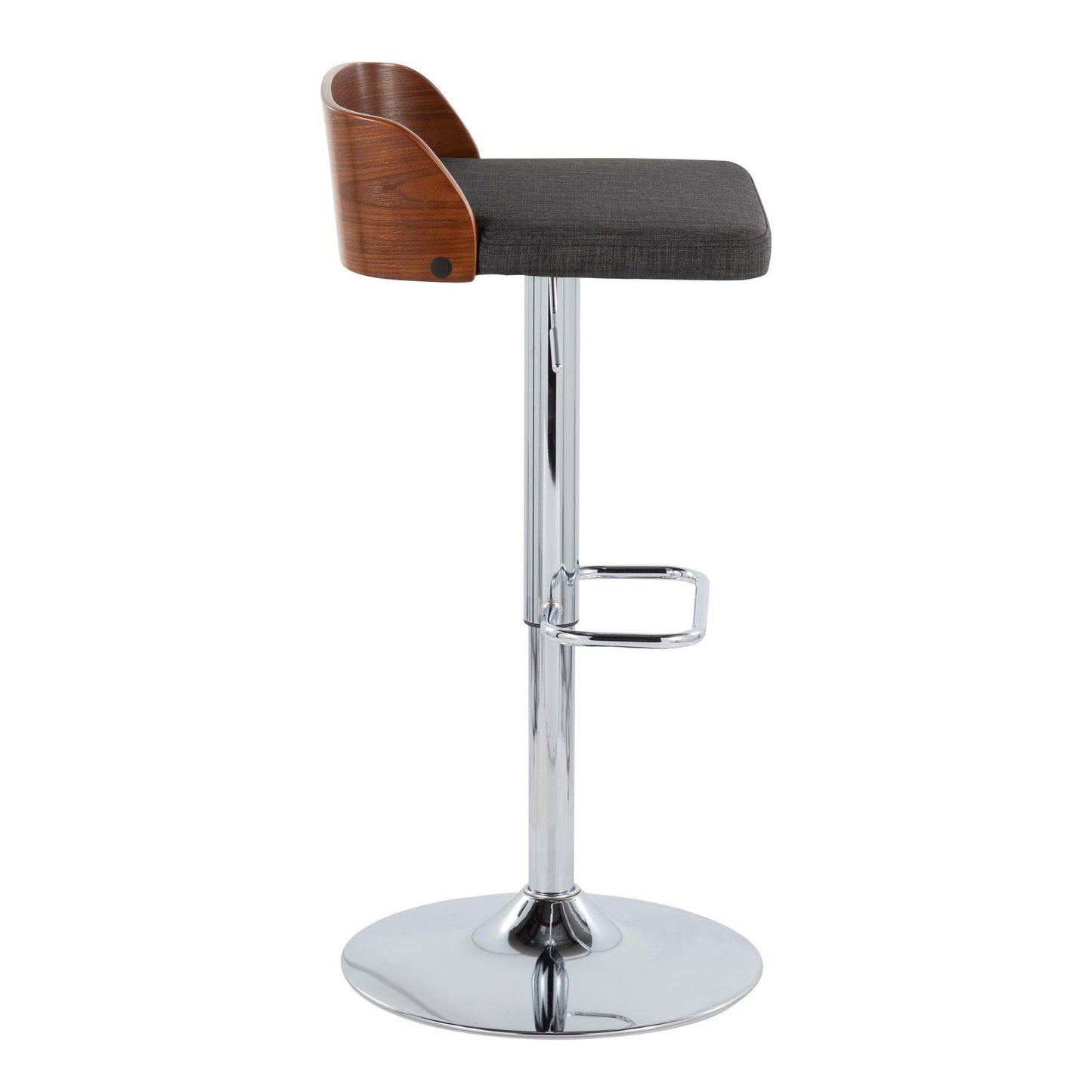Maya - Mid-Century Modern Adjustable Barstool With Swivel With Rounded Rectangle Footrest (Set of 2) - Chrome / Walnut / Charcoal