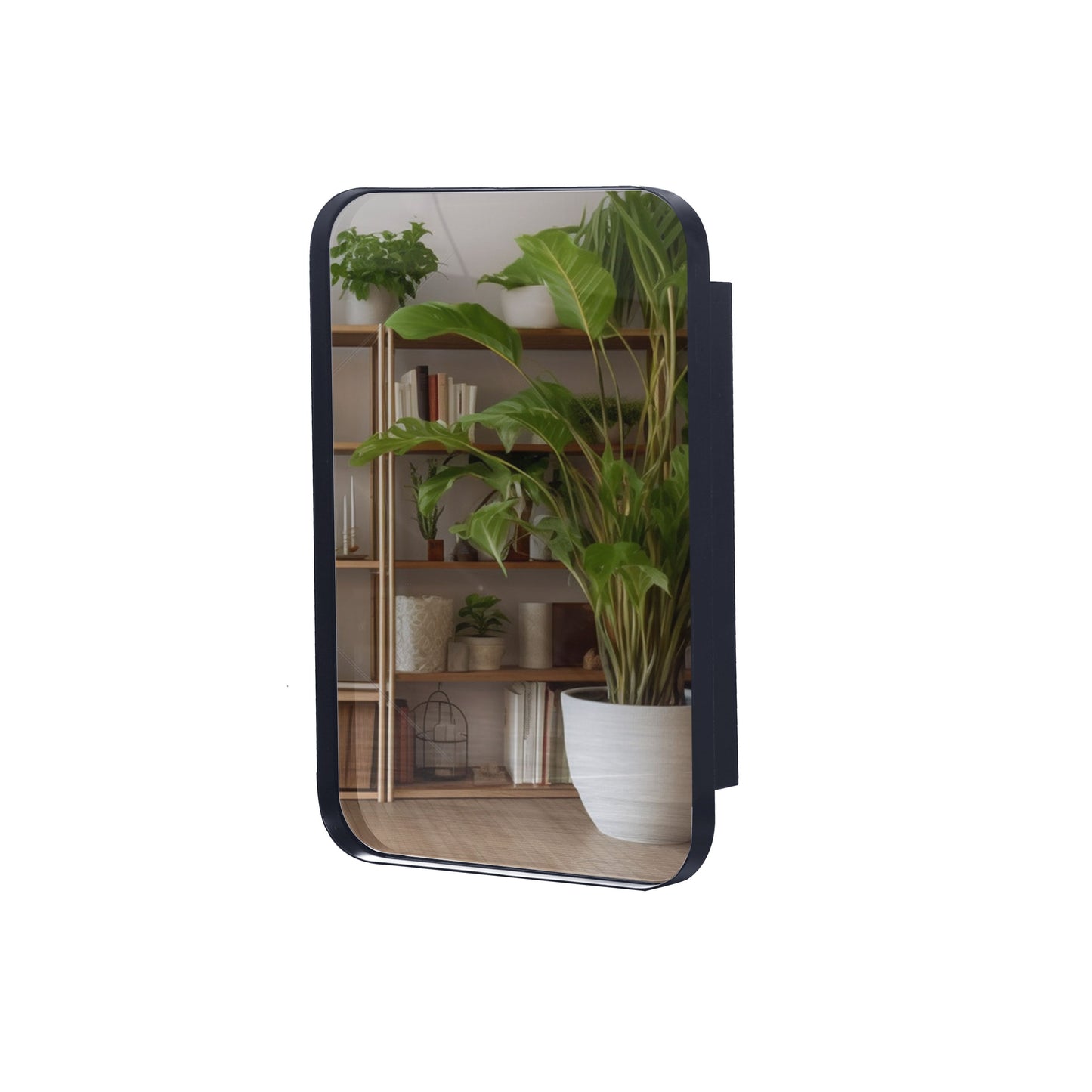 Recessed Metal Framed Medicine Cabinet With Mirror And Adjustable Shelves Wall Mirror With Storage For Bathroom - Black