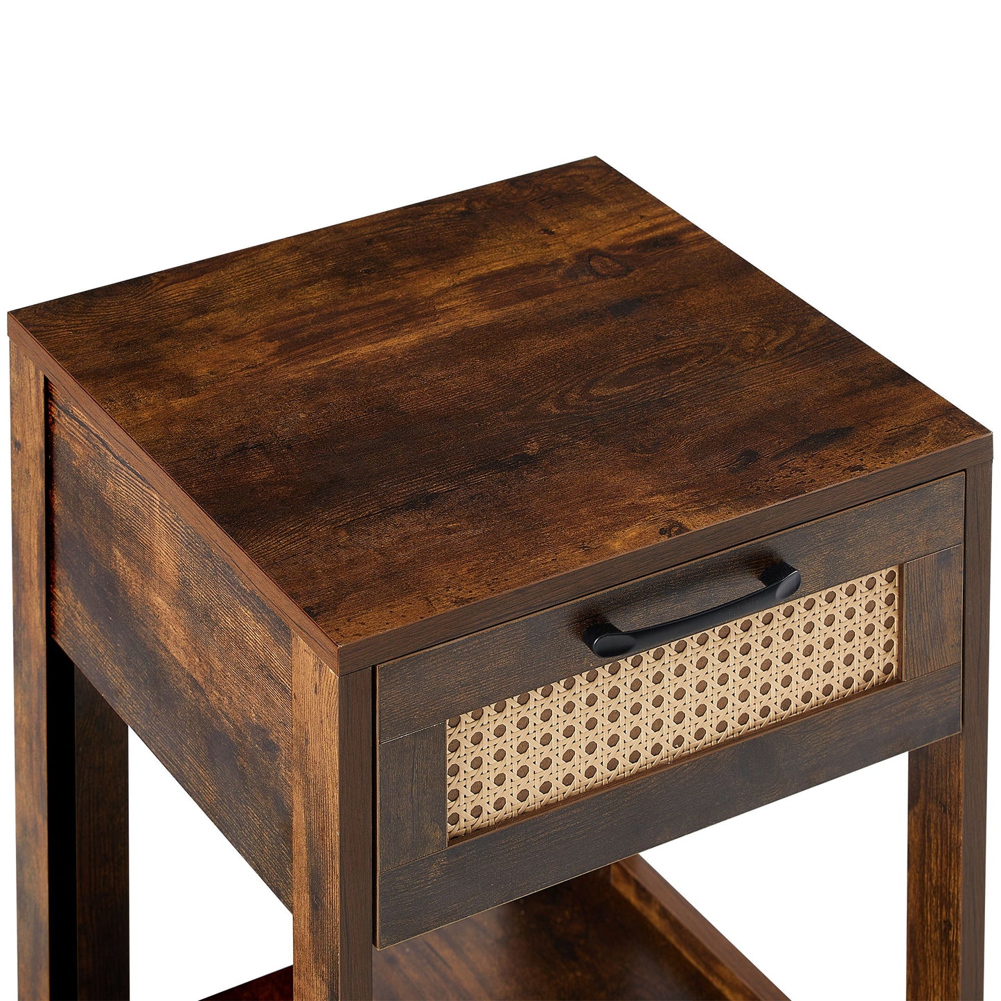15.75" Rattan End Table With Drawer, Modern Nightstand, Side Table For Living Room, Bedroom - Rustic Brown