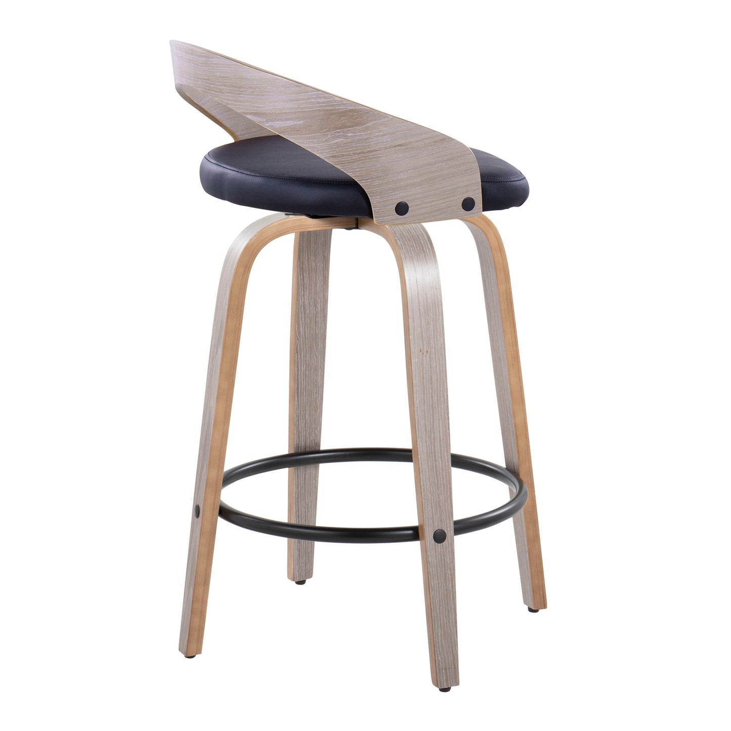 Grotto - Contemporary Fixed Height Counter Stool With Swivel With Round Footrest (Set of 2) - Light Gray / Black