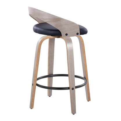 Grotto - Contemporary Fixed Height Counter Stool With Swivel With Round Footrest (Set of 2) - Light Gray / Black