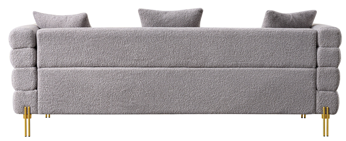 Luxurious And Comfortable Upholstered Sofa With Golden Legs And Pillows For Living Room And Reception Area - Gray