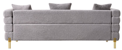 Luxurious And Comfortable Upholstered Sofa With Golden Legs And Pillows For Living Room And Reception Area - Gray
