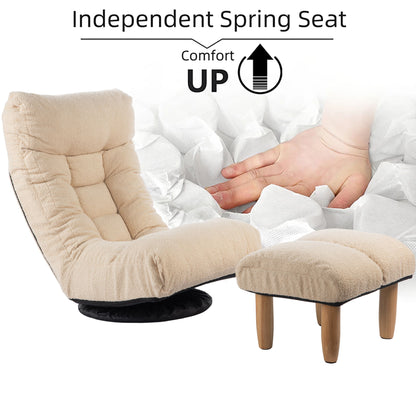 Japanese Style Single Reclining Sofa Chair With Adjustable Features Cotton For Balcony And Leisure - White