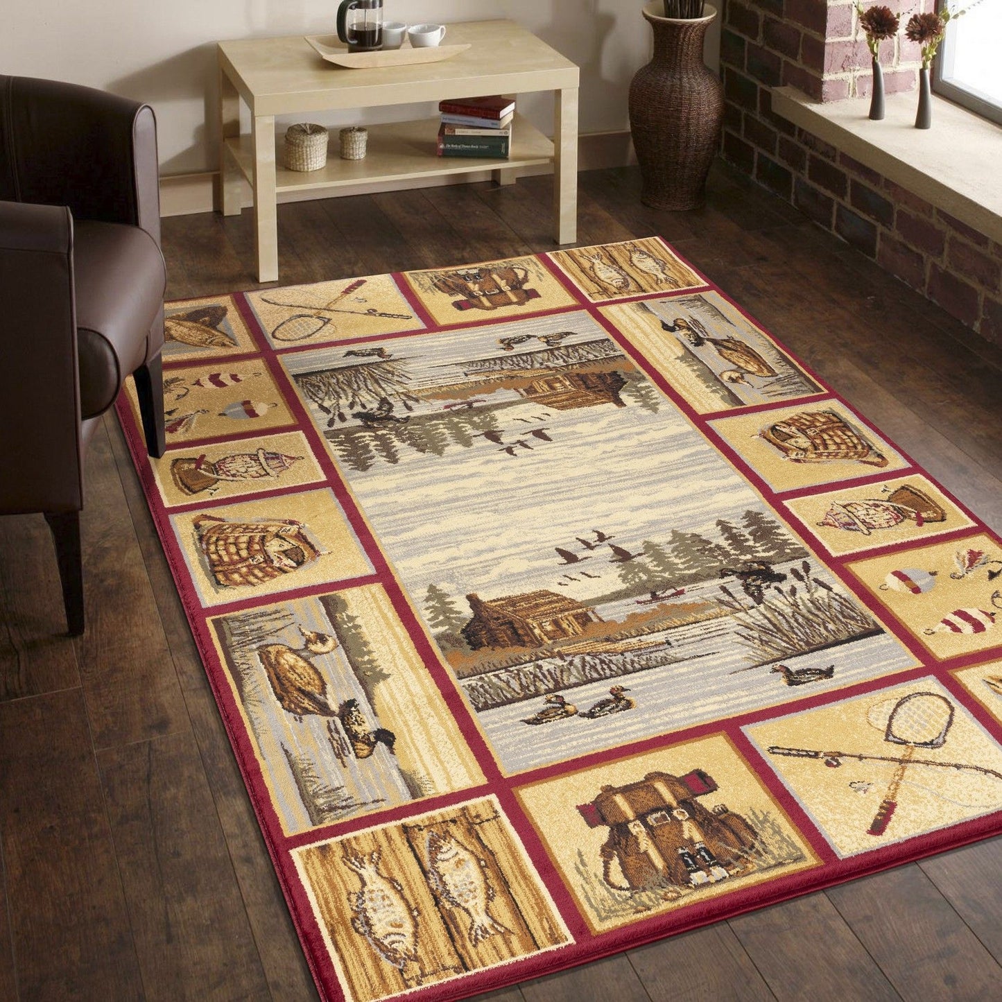 Nature's Nest - 7'10" X 10'3" Polyester Lodge Area Rug - Multi