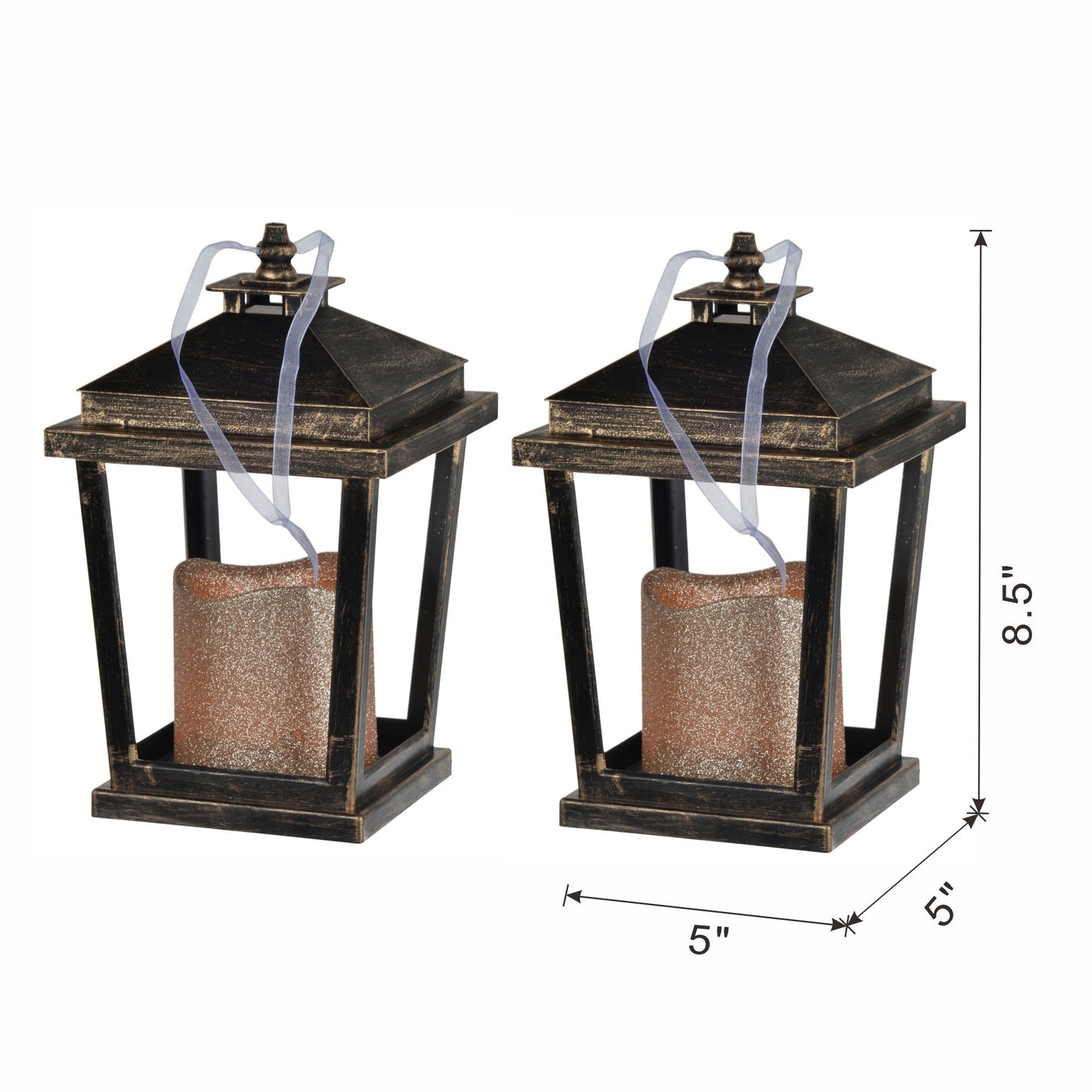 Menifee - Lantern With Led Candle, Short (Set of 2) - Bronze