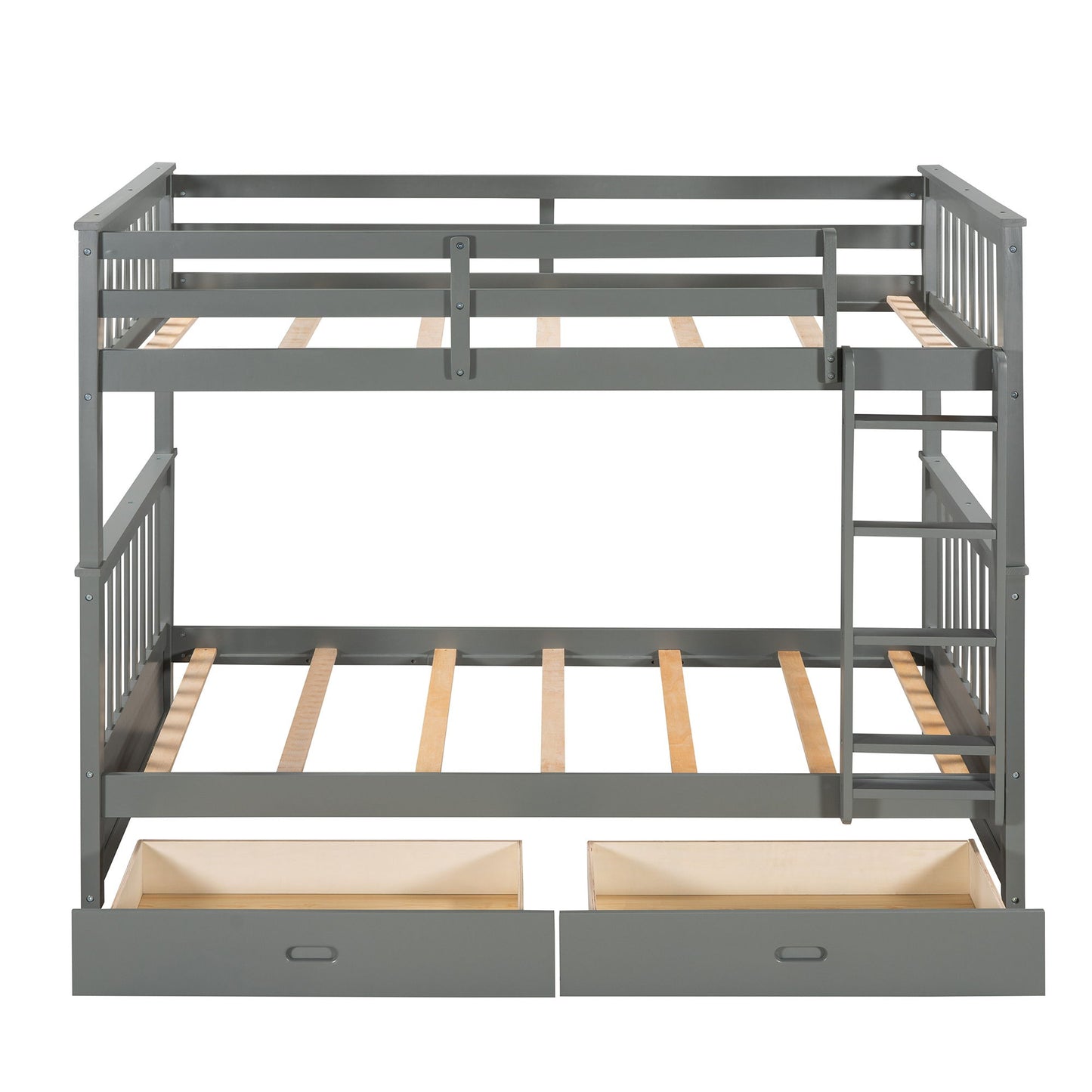 Twin Over Twin Bunk Bed With Ladders And 2 Storage Drawers - Gray