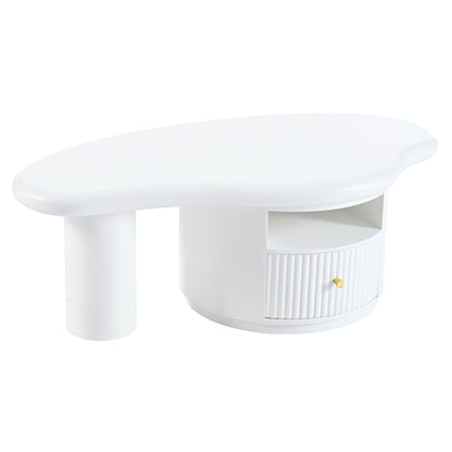 Cloud - Coffee Table, Irregular Shape Coffee Table With 1 Dreawer And Shelf For Living Room - White