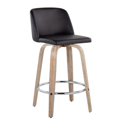 Toriano - Contemporary Fixed Height Counter Stool With Swivel With Round Footrest (Set of 2) - White / Black
