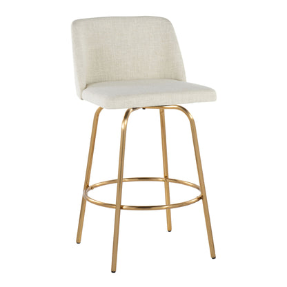 Toriano - Contemporary Fixed Height Counter Stool Swivel With Round Footrest (Set of 2) - Cream / Gold