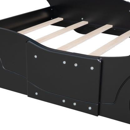 Full Size Race Car Shaped Platform Bed & Wheels - Black