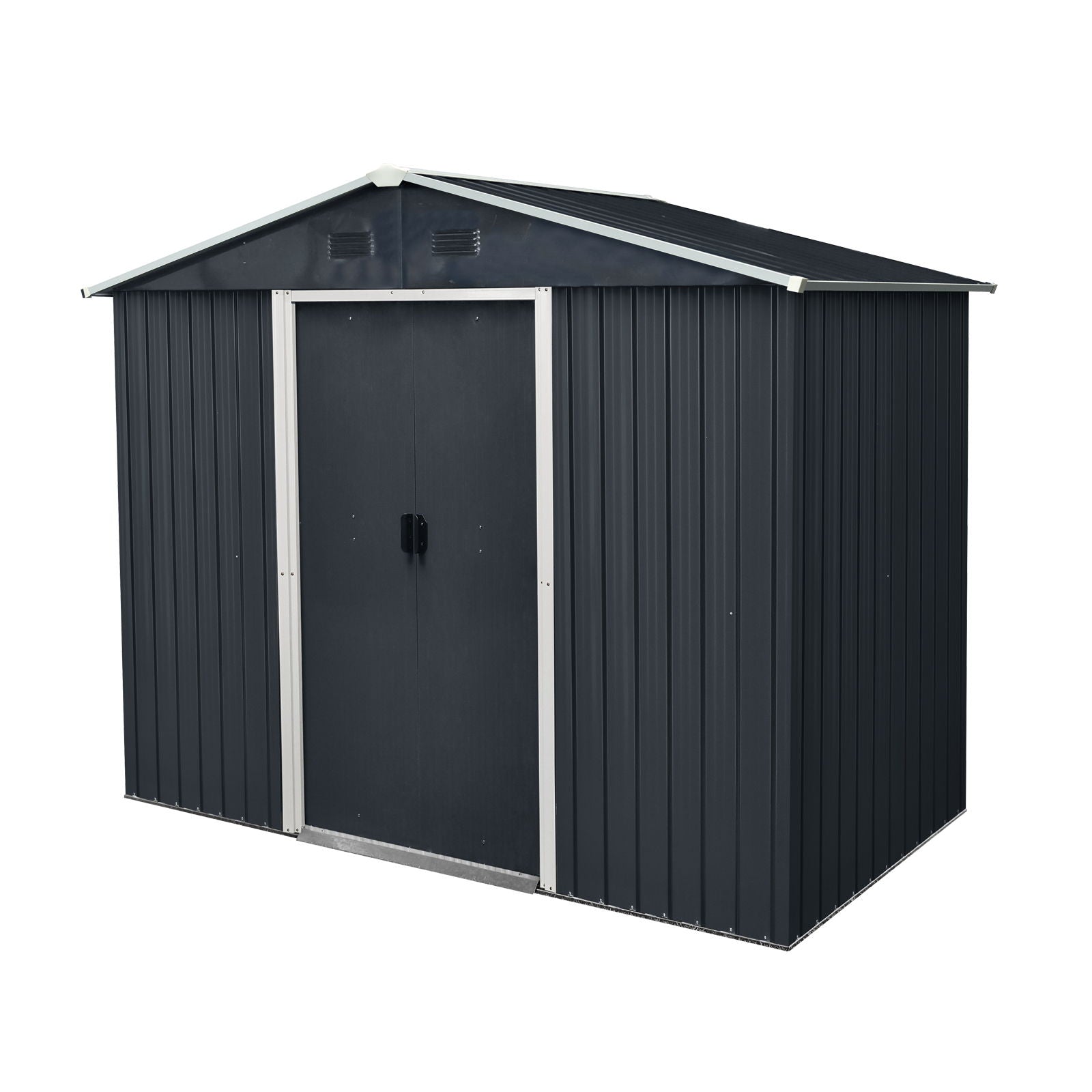 8Ft X 4Ft Outdoor Metal Storage Shed With Sliding Door And Foundation For Backyard, Patio, Lawn - Black / White