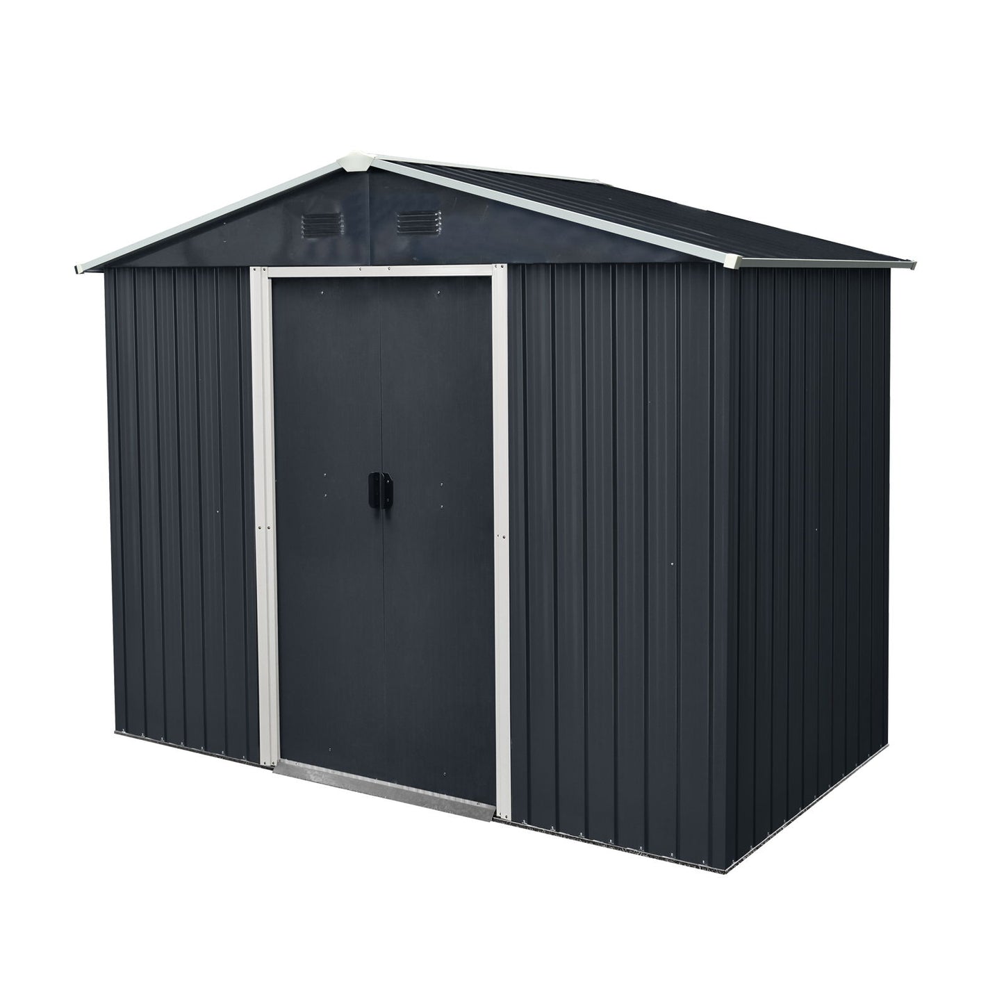 8Ft X 4Ft Outdoor Metal Storage Shed With Sliding Door And Foundation For Backyard, Patio, Lawn - Black / White