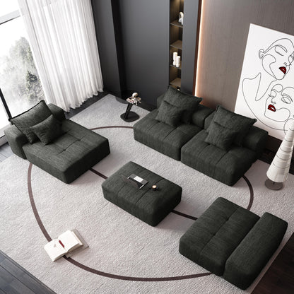 Modern Oversized Modular Sectional Sofa, Sparkling Chenille Fabric Soft Cushion Sofa With 6 Pillows, 6 Pieces Diy Combination Tufted Sofa, No Assembly Required - Black