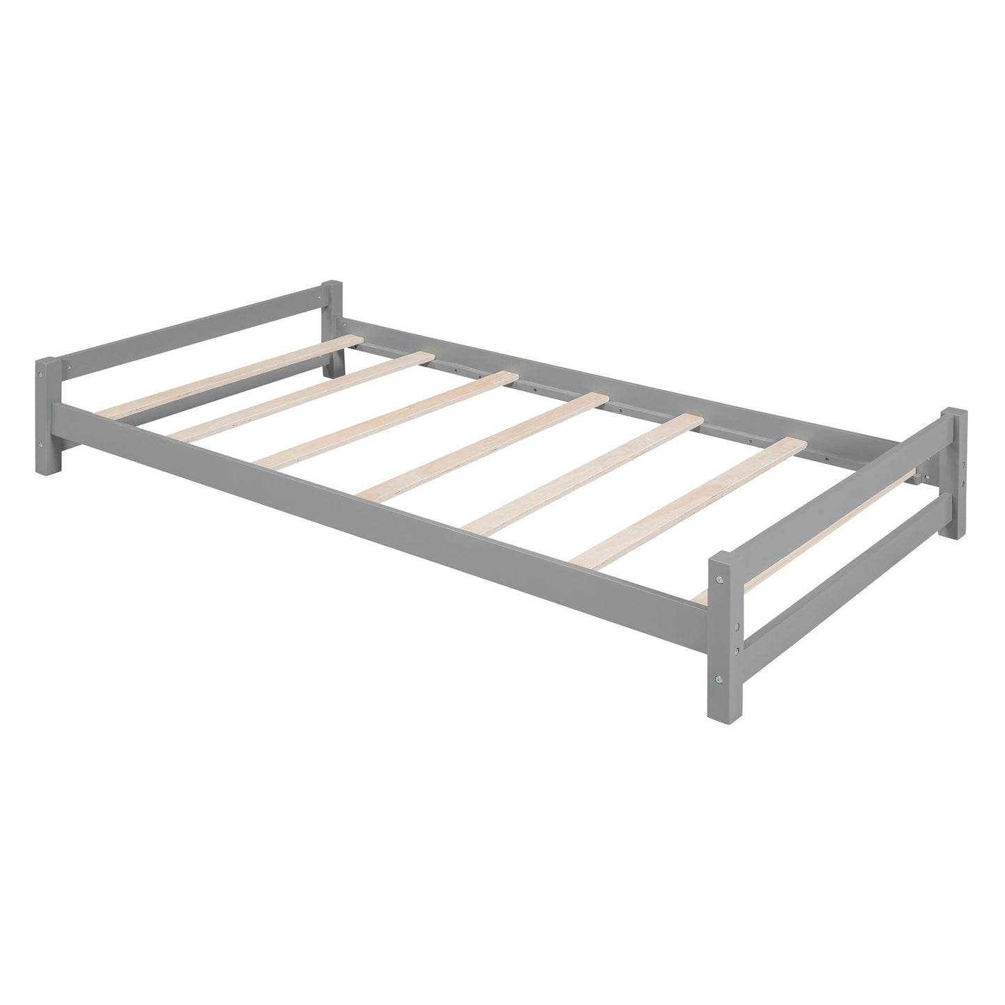 Twin Over Twin Bunk Bed With LED Light And USB Ports - Gray