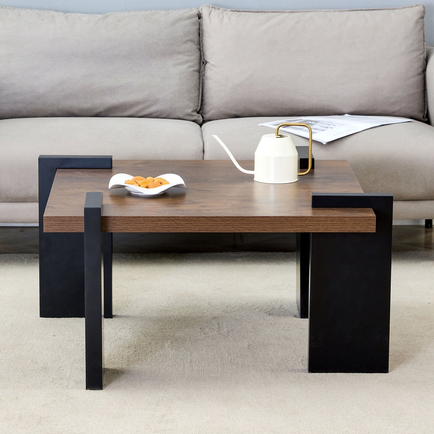 Walnut Colored Coffee Table, Suitable For Modern Minimalist Living Rooms And Leisure Areas - Walnut