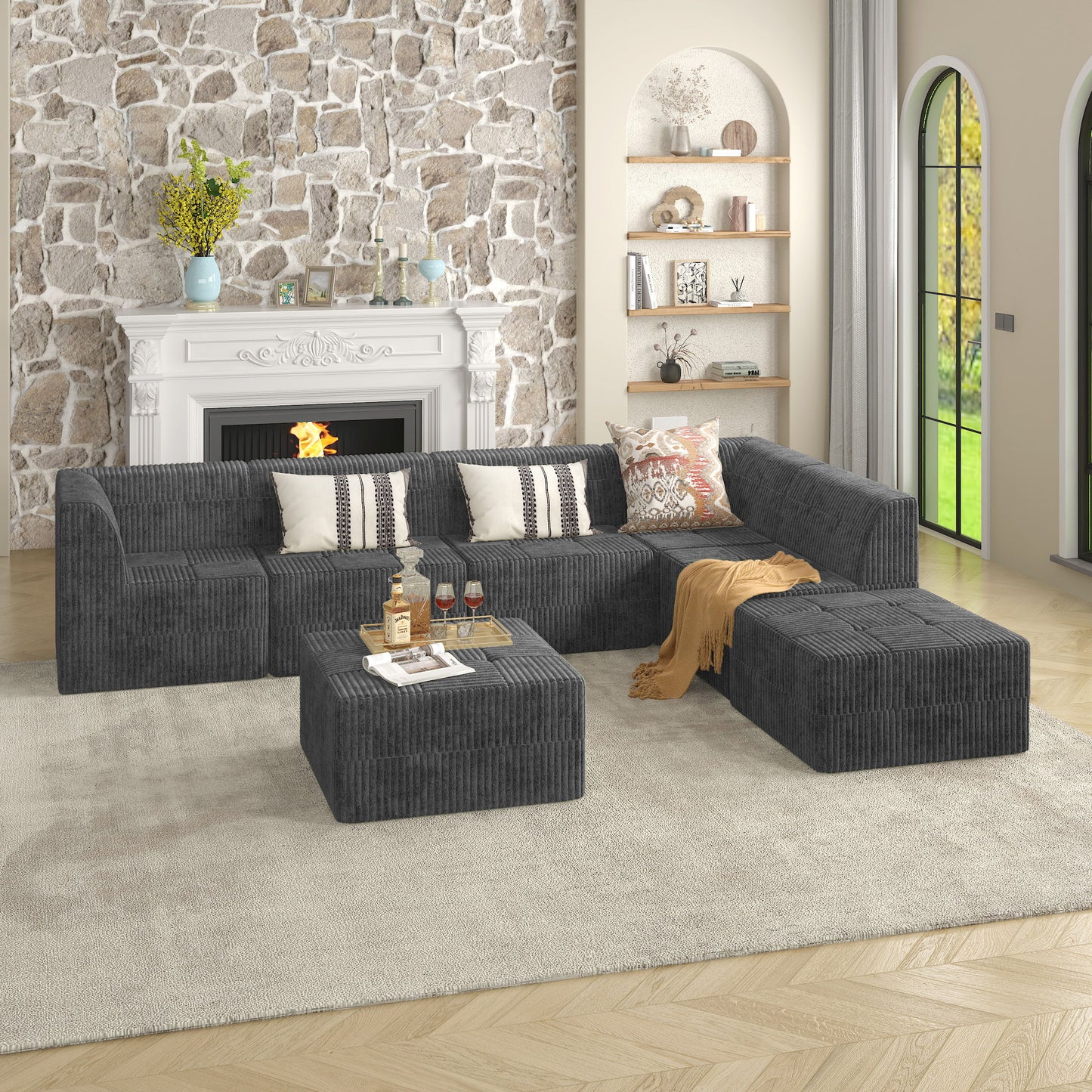 Modern Minimalist Style Corduroy Single Seat Sofa Comfy Sleeper Sofa For Living Room And Bedroom Space Efficient Design - Gray