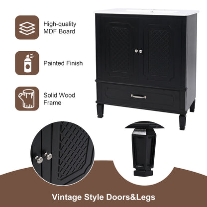 Vintage Style 30" Bathroom Vanity With Sink, Multi Functional Storage, Soft Closing Door - Black