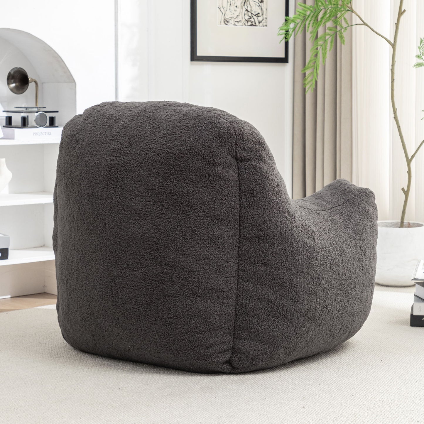 Comfy Bean Bag Chair With Filler, Tufted Memory Foam Sofa Teddy Fabric, Fluffy And Cozy Seating For Dorm, Apartment, Or Living Room - Dark Gray