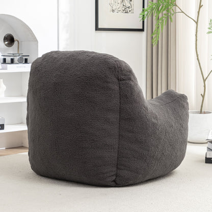 Comfy Bean Bag Chair With Filler, Tufted Memory Foam Sofa Teddy Fabric, Fluffy And Cozy Seating For Dorm, Apartment, Or Living Room - Dark Gray