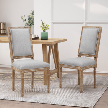 Vintage French Country Dining Chair Set With Cane Backrest, Upholstered Seats - Light Gray