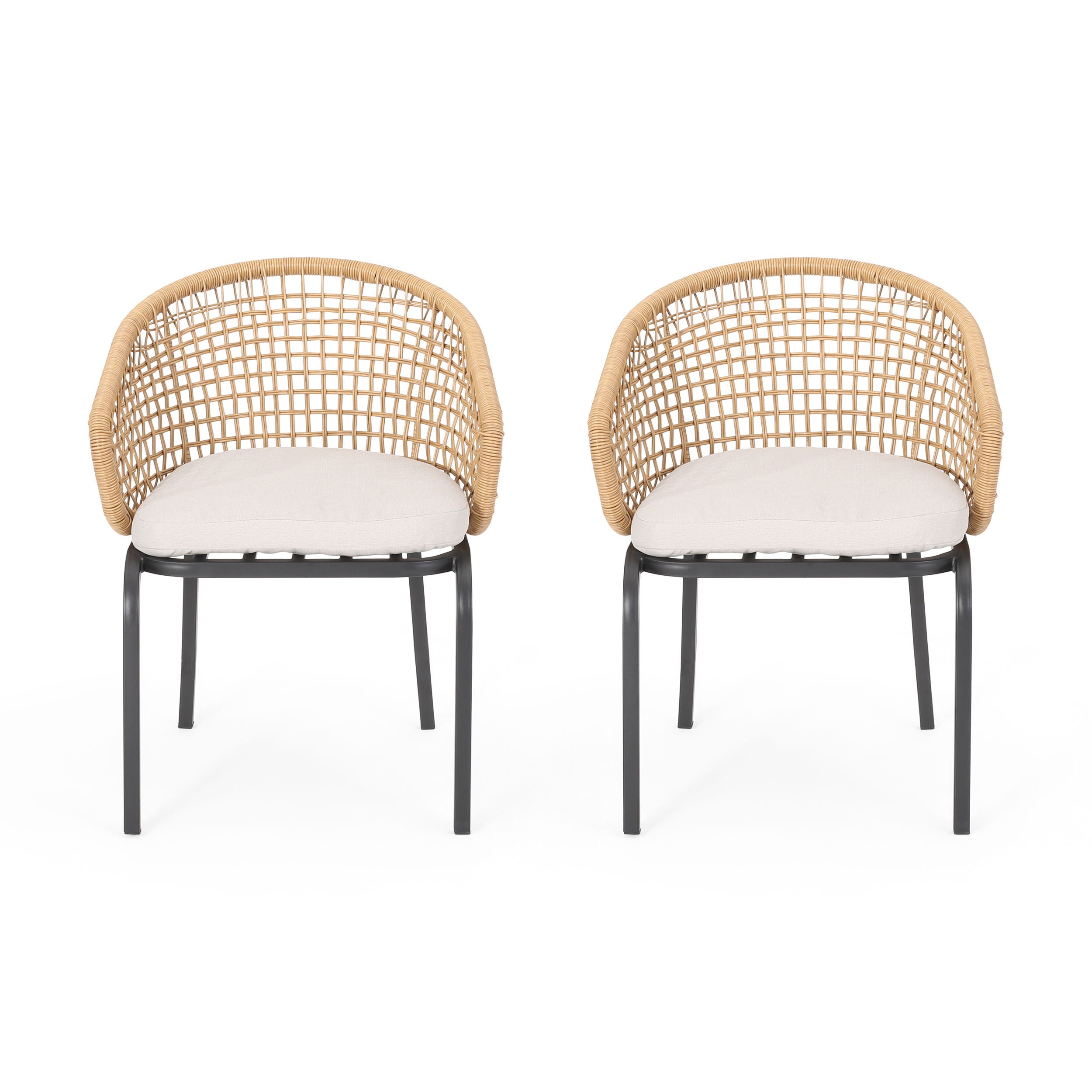 Outdoor Wicker Chair With Powder Coated Iron Legs - Light Brown